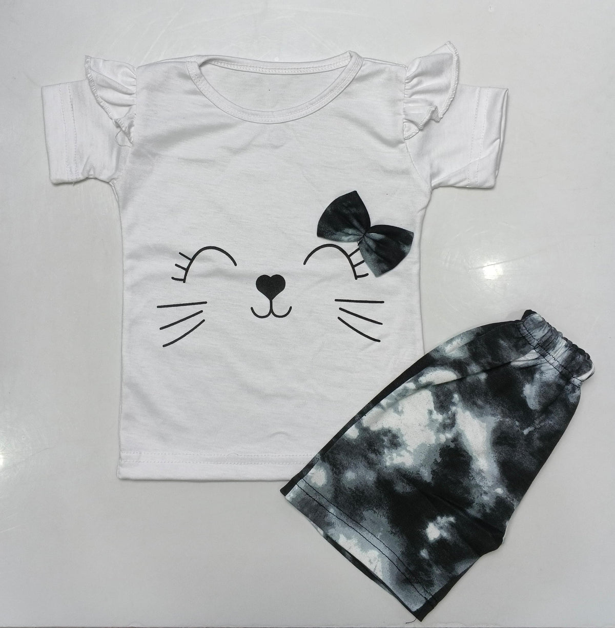 Cute Kitty Bow Girls 2-Piece Outfit Set