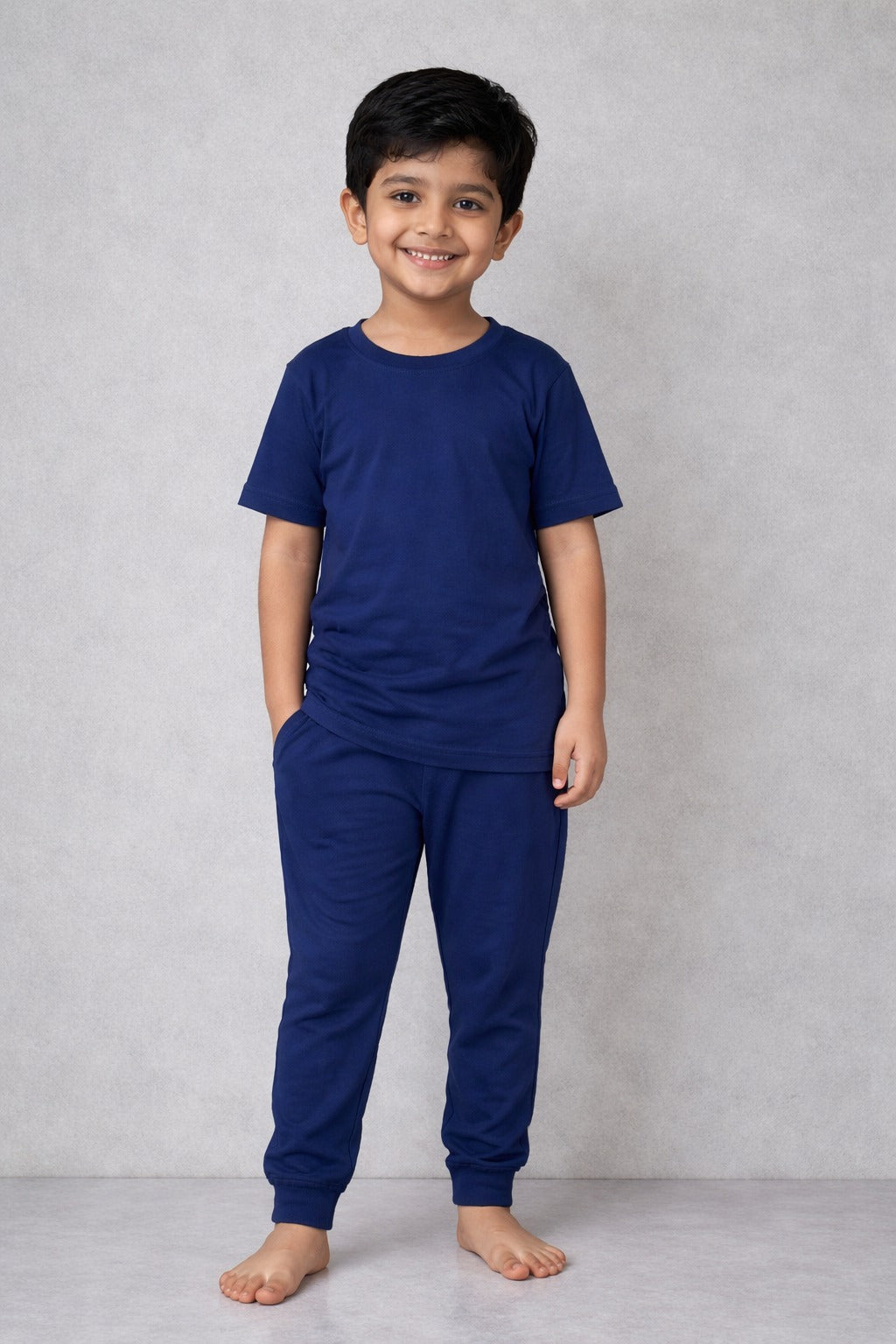 Kids Navy Blue Cotton T-Shirt & Jogger Set