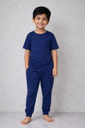 Kids Navy Blue Cotton T-Shirt & Jogger Set