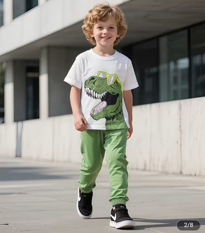 Kids Dinosaur Graphic T-Shirt & Pants Set – Stylish Casual Outfit for Boys