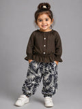 Toddler Girls Ruffle Top & Printed Pants Set – Stylish Casual Outfit