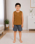 Brown Grey Sleeveless Short set