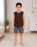 Brown Grey sleeveless Short set