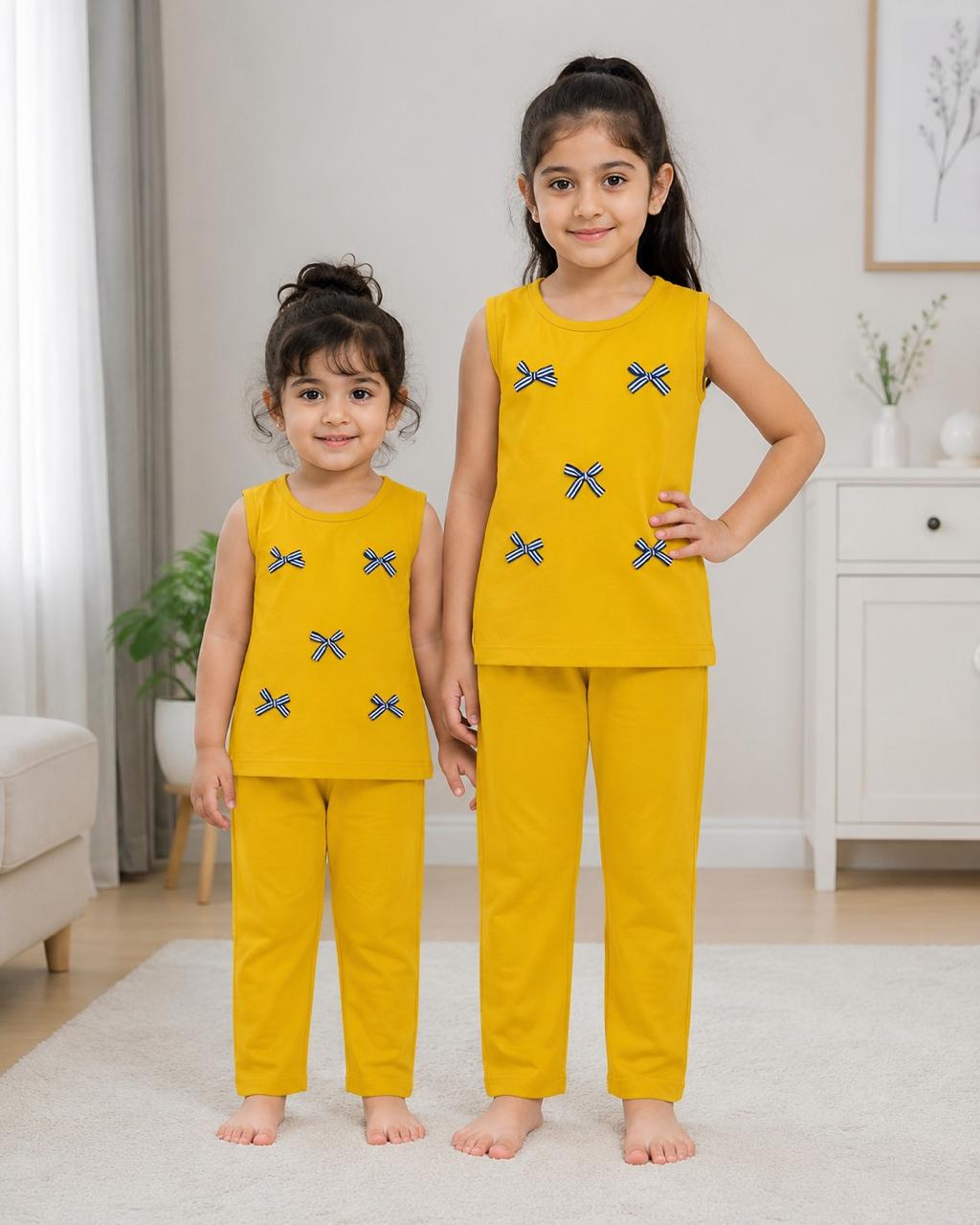 Yellow Bow Detail Kids Outfit SET