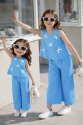 Sky Blue Bow Detail Kids Outfit Set