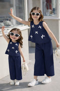 Navy Bow Detail Kids Outfit Set