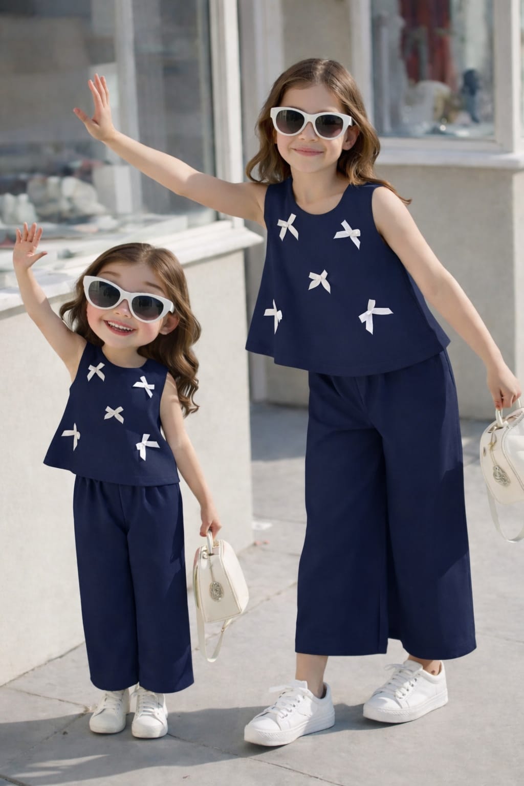 Navy Bow Detail Kids Outfit Set