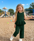 Girls Emerald Green Peplum Top & Wide-Leg Pants Set – Elegant Kids Two-Piece Outfit
