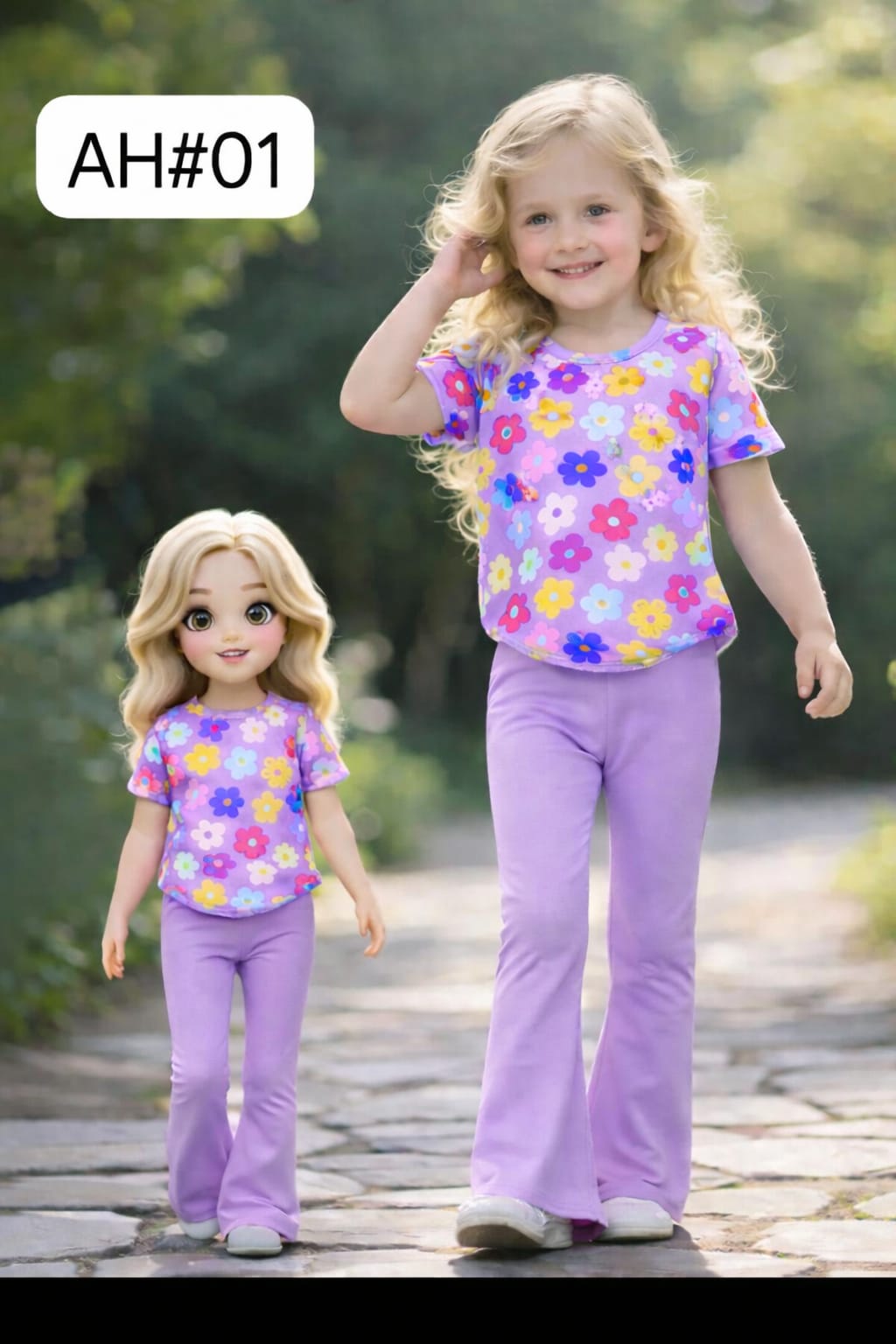 Lavender Bloom Girls 2-Piece Floral Outfit Set – Purple