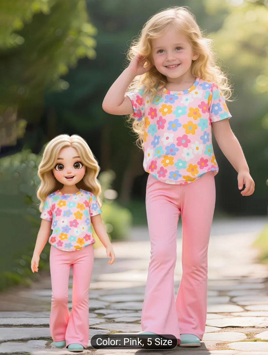 Blossom Charm Girls 2-Piece Floral Outfit Set – Pink