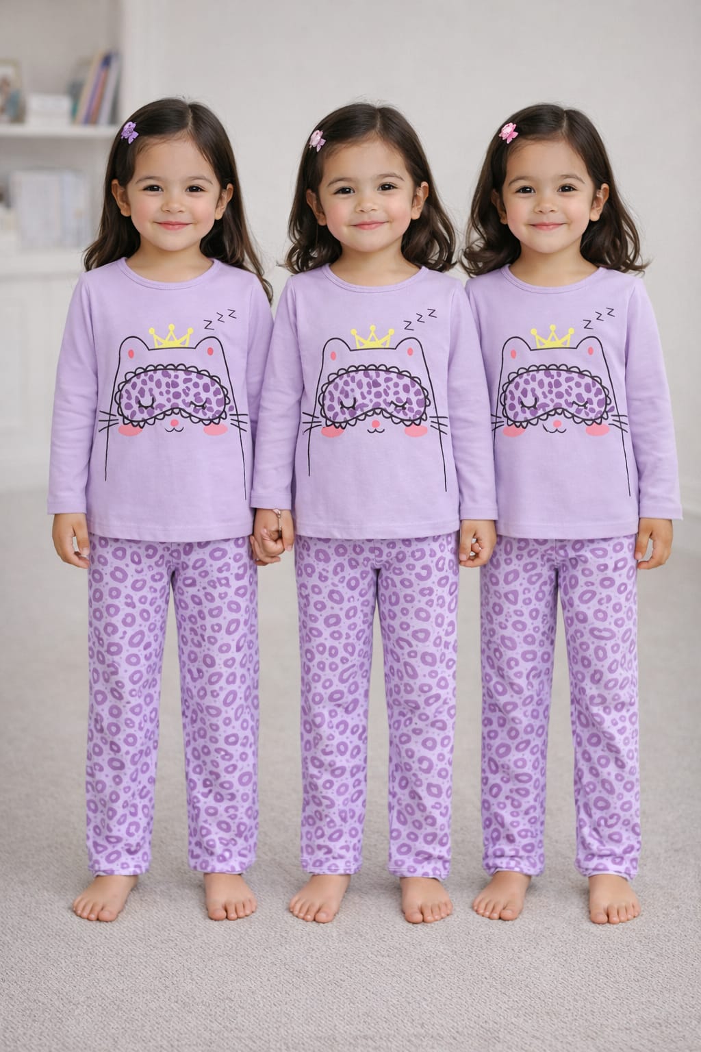 Dreamy Kitty Girls 2-Piece Lounge Set – Lavender Leopard