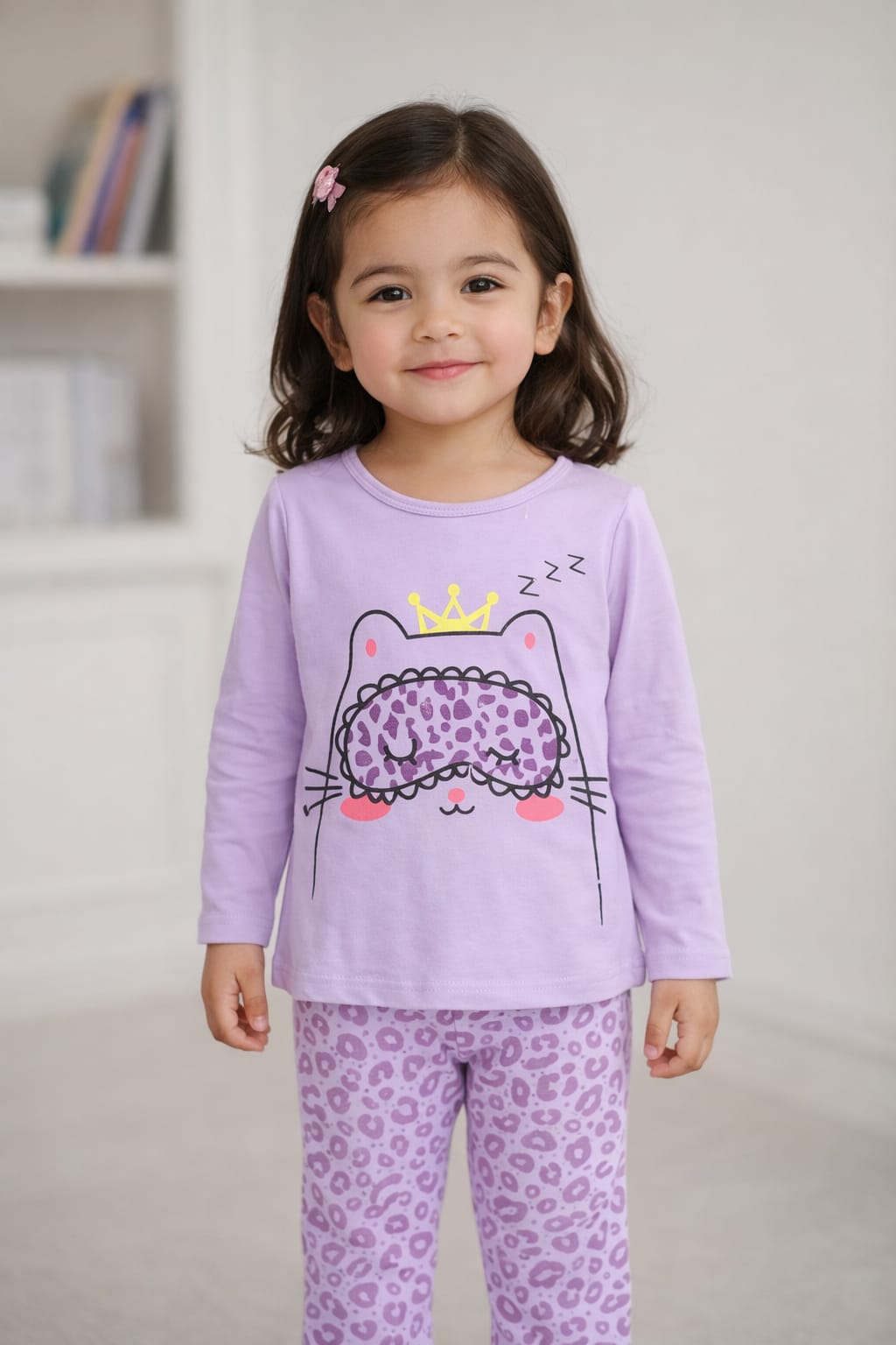 Dreamy Kitty Girls 2-Piece Lounge Set – Lavender Leopard