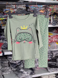 💚 Sleepy Kitty Girls 2-Piece Lounge Set – Olive Green