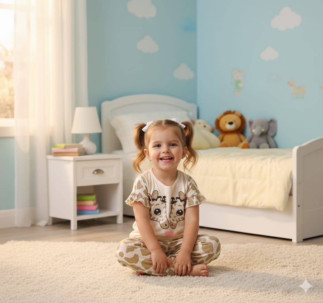 Little Giraffe Girls 2-Piece Pajama Set – Cream & Beige