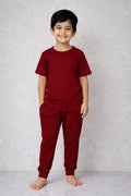 Kids Maroon Cotton T-Shirt & Jogger Set – Soft & Stylish Casual Outfit