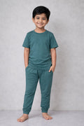 Kids Teal Green Cotton T-Shirt & Jogger Set