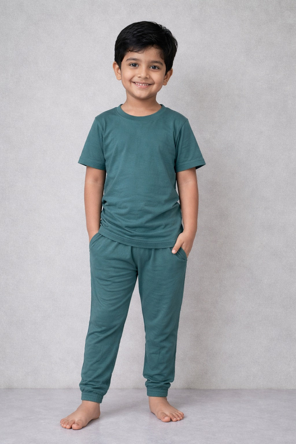 Kids Teal Green Cotton T-Shirt & Jogger Set