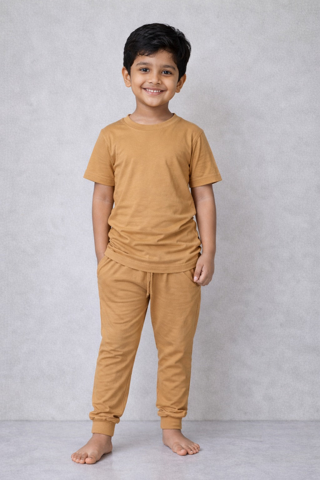 Kids Soft Cotton T-Shirt & Jogger Pants Set (Brown)