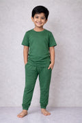 Kids Green Cotton T-Shirt & Jogger Pants Set