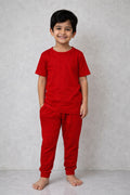 Kids Red Cotton T-Shirt & Jogger Set