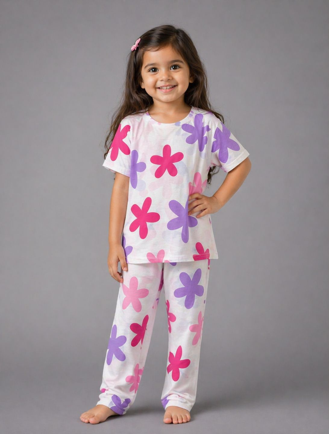 Kids Floral Print Cotton Night Suit – Soft & Stylish Pajama Set for Girls