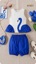 Baby Girl Blue Flamingo Summer Outfit – Sleeveless Top & Shorts Set
