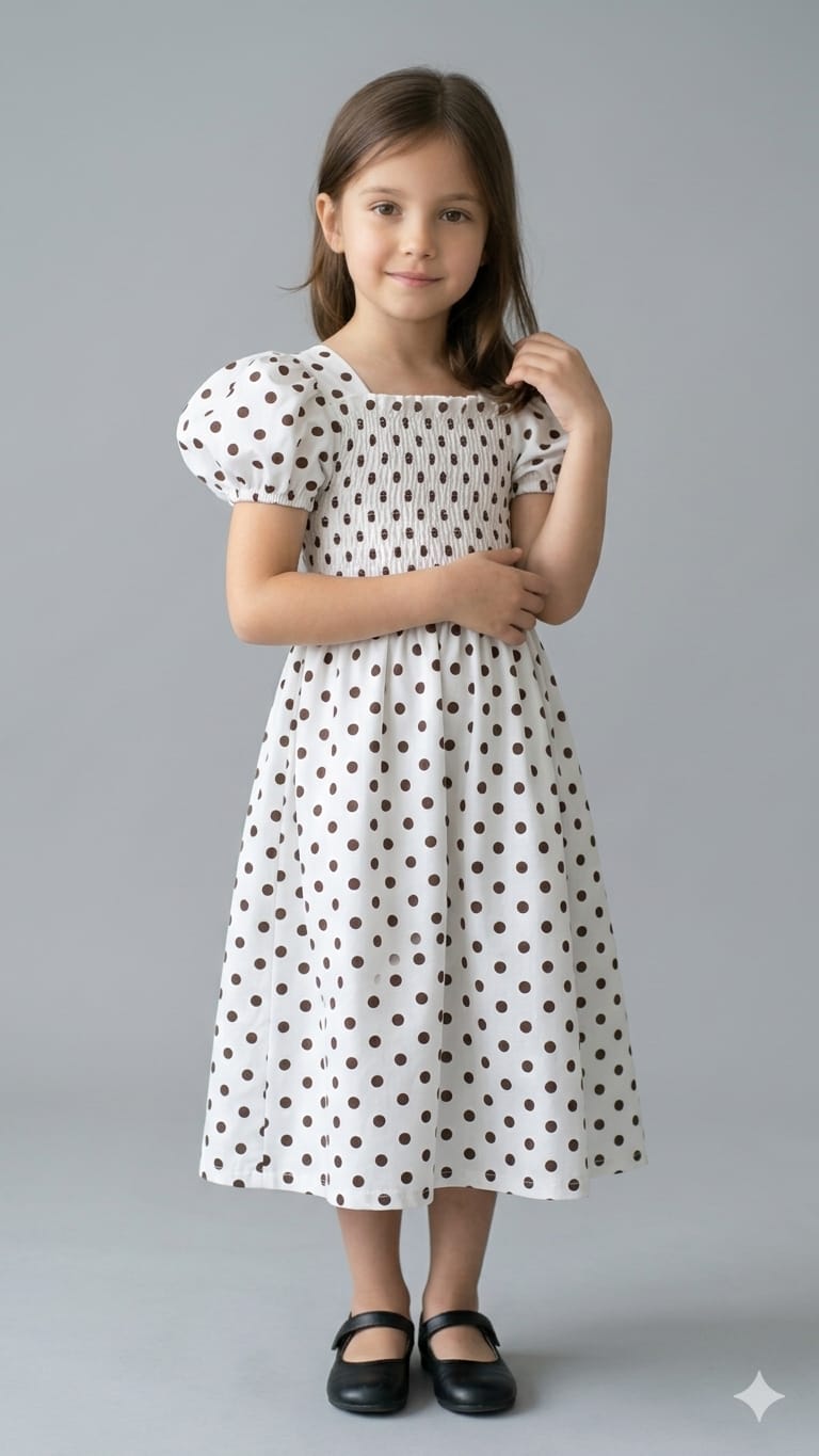 Kids Smocked Polka Dot Puff-Sleeve Dress for Girls